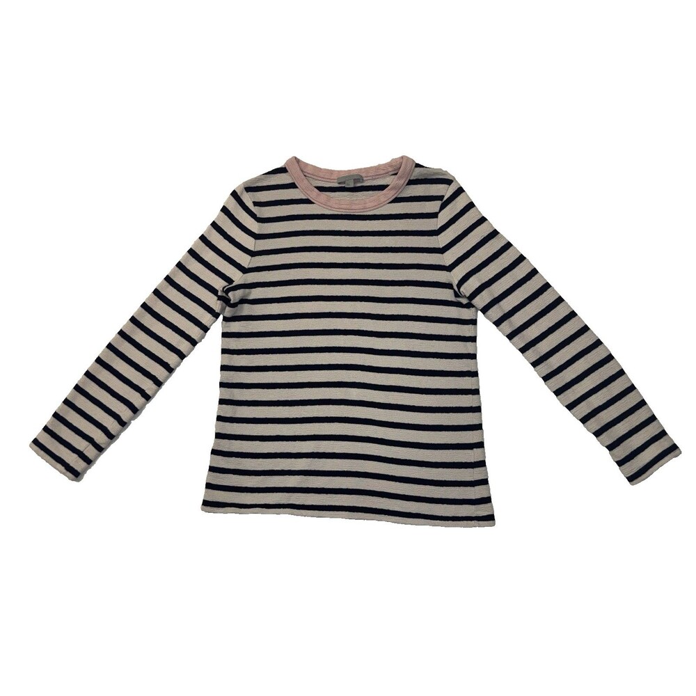 Cos Contrast Neck Pink Collar Striped Long Sleeve Top Size Small